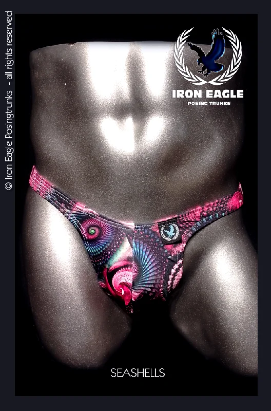 Patterned men's trunks, like camo or dotsSeashells