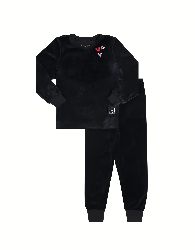Plush men's robes with a Sherpa liningSprinkled Hearts Plush Velour Kids Pajamas Legging Playwear  Set Black
