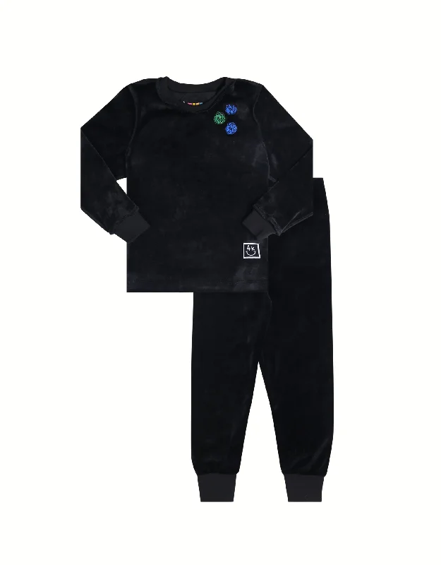 Embroidered men's robes for a touch of eleganceScribble Patch Plush Velour Kids Pajamas Legging Playwear Set Black