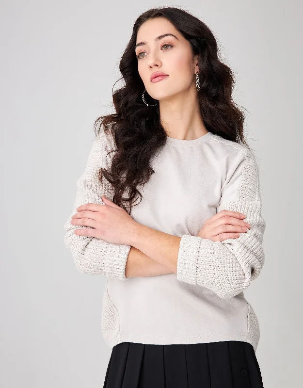 Waffle - weave men's robes for a textured feelSuperSoft Jersey and Chunky Knit Combo Crew Top Stone Gray