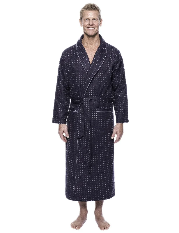 Tie - waist men's robes for a customizable fitMen's 100% Cotton Flannel Long Robe - Floating Squares Dark Grey Tie - waist men's robes for a customizable fitMen's 100% Cotton Flannel Long Robe - Floating Squares Dark Grey