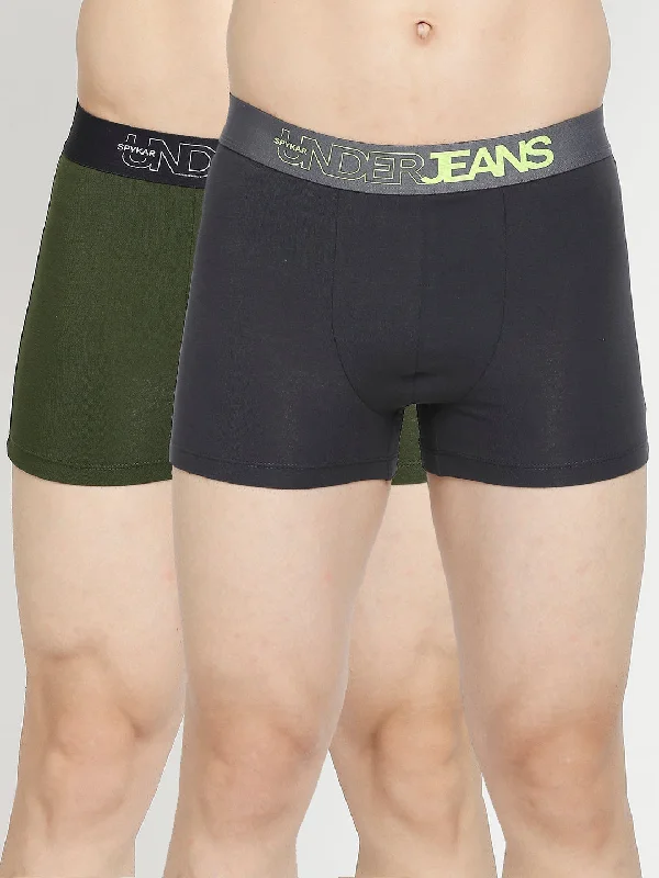 Breathable men's trunks for all - day wearMen Premium Dark Grey & Olive Cotton Blend Trunk - Pack Of 2- Underjeans By Spykar Breathable men's trunks for all - day wearMen Premium Dark Grey & Olive Cotton Blend Trunk - Pack Of 2- Underjeans By Spykar