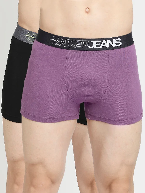 Athletic - grade men's trunks for sportsMen Premium Dull Purple & Black Cotton Blend Trunk - Pack Of 2- Underjeans By Spykar