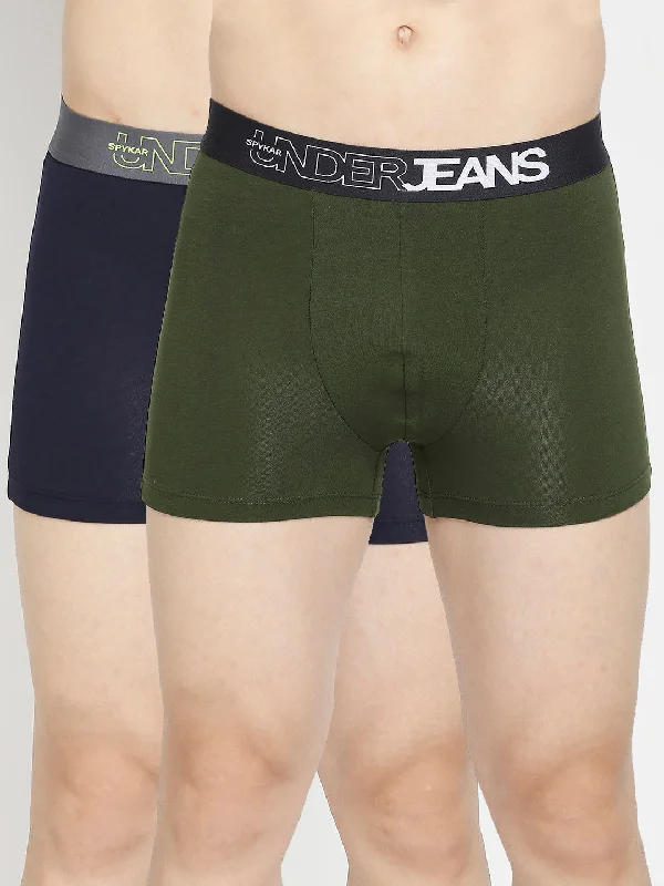 Stretch - lycra men's trunks for flexibilityMen Premium Navy Blue & Olive Cotton Blend Trunk - Pack Of 2- Underjeans By Spykar Stretch - lycra men's trunks for flexibilityMen Premium Navy Blue & Olive Cotton Blend Trunk - Pack Of 2- Underjeans By Spykar