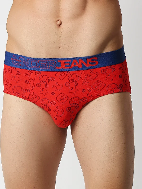 Vintage - style men's briefs for a retro lookUnderjeans By Spykar Men Premium Red Cotton Blend Regular Fit Brief Vintage - style men's briefs for a retro lookUnderjeans By Spykar Men Premium Red Cotton Blend Regular Fit Brief