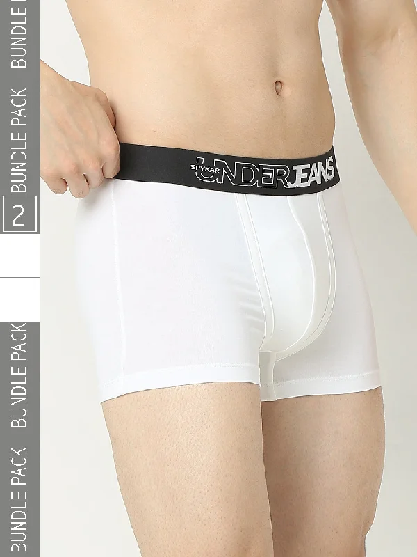 Tag - less men's trunks for irritation - free comfortUnderjeans By Spykar Men Premium White Trunk Pack Of 2