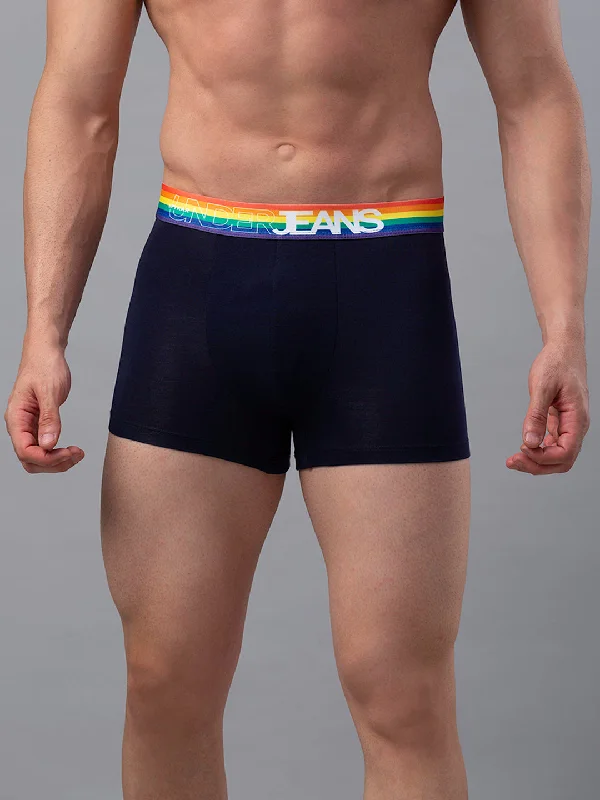 Soft - touch men's trunks for a gentle feelMen Premium Navy-Multi Cotton Blend Trunk- Underjeans By Spykar Soft - touch men's trunks for a gentle feelMen Premium Navy-Multi Cotton Blend Trunk- Underjeans By Spykar