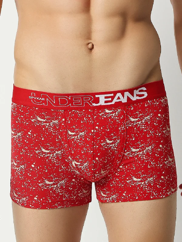 Stretch - lycra men's trunks for flexibilityMen Premium Red Cotton Blend Regular Fit Trunk - Underjeans By Spykar Stretch - lycra men's trunks for flexibilityMen Premium Red Cotton Blend Regular Fit Trunk - Underjeans By Spykar