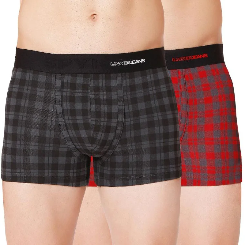 Stretch - lycra men's trunks for flexibilityMen Premium Black Check & Maroon Check Cotton Blend Trunk (Pack Of 2)- Underjeans By Spykar Stretch - lycra men's trunks for flexibilityMen Premium Black Check & Maroon Check Cotton Blend Trunk (Pack Of 2)- Underjeans By Spykar