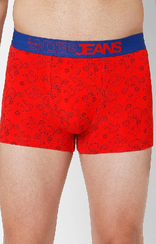 Low - rise men's trunks for a trendy lookUnderjeans By Spykar Men Premium Red Cotton Blend Printed Trunk Low - rise men's trunks for a trendy lookUnderjeans By Spykar Men Premium Red Cotton Blend Printed Trunk