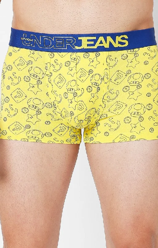 Mid - rise men's trunks for a balanced coverageMen Premium Yellow Cotton Blend Printed Trunk- Underjeans By Spykar Mid - rise men's trunks for a balanced coverageMen Premium Yellow Cotton Blend Printed Trunk- Underjeans By Spykar