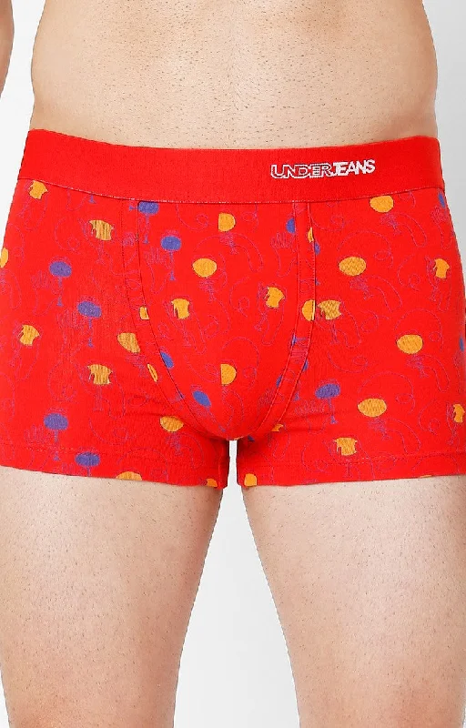 Mesh - back men's trunks for ventilationUnderjeans By Spykar Men Premium Red Cotton Blend Printed Trunk Mesh - back men's trunks for ventilationUnderjeans By Spykar Men Premium Red Cotton Blend Printed Trunk