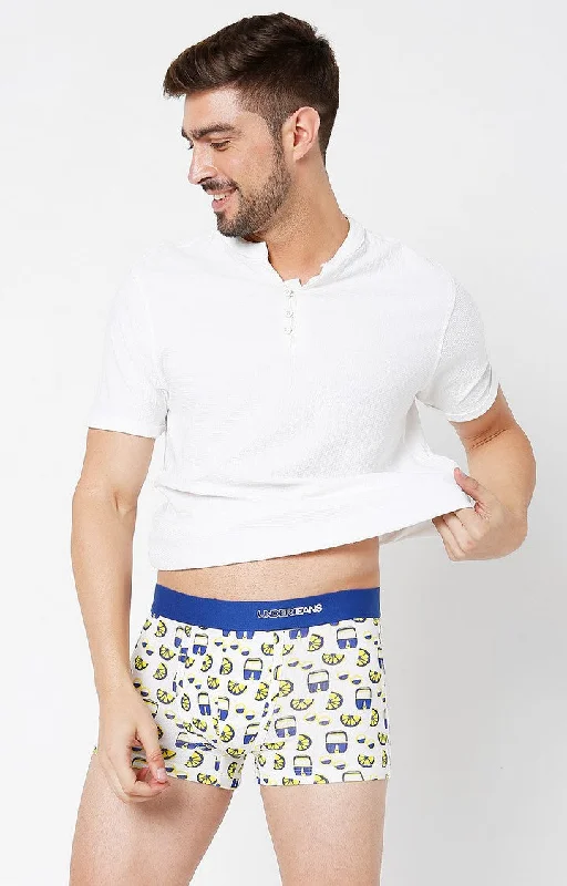 Mid - rise men's trunks for a balanced coverageUnderjeans By Spykar Men Premium Blue Cotton Blend Printed Trunk Mid - rise men's trunks for a balanced coverageUnderjeans By Spykar Men Premium Blue Cotton Blend Printed Trunk
