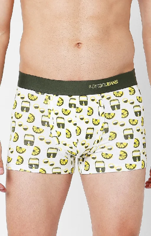 Designer men's trunks with a fashionable edgeMen Premium Olive Cotton Blend Printed Trunk- Underjeans By Spykar Designer men's trunks with a fashionable edgeMen Premium Olive Cotton Blend Printed Trunk- Underjeans By Spykar