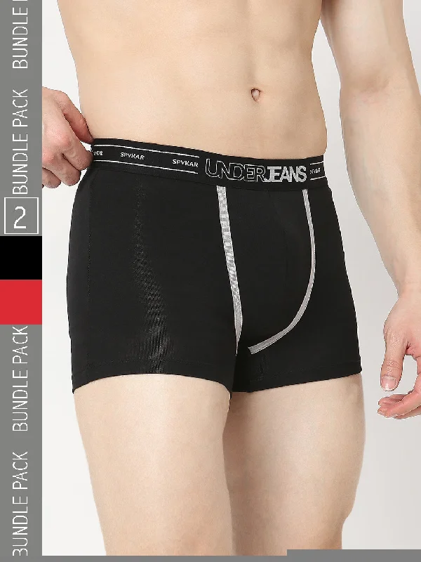 Men's trunks with a quick - dry fabricUnderjeans by Spykar Men Premium Pack of 2 Black - Red Trunk Men's trunks with a quick - dry fabricUnderjeans by Spykar Men Premium Pack of 2 Black - Red Trunk